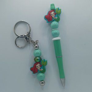 The Little Mermaid Beaded Keychain and Pen Bundle